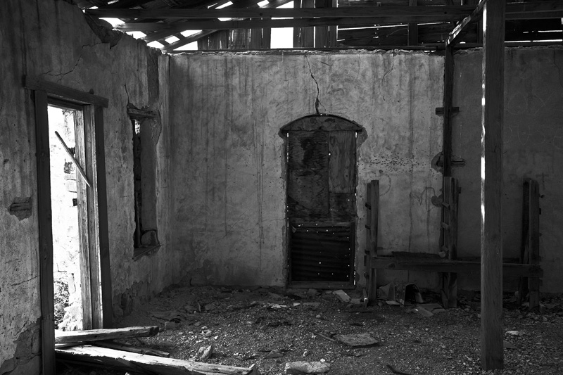 The interior of an abandoned building at the Johnny Bull Mine.