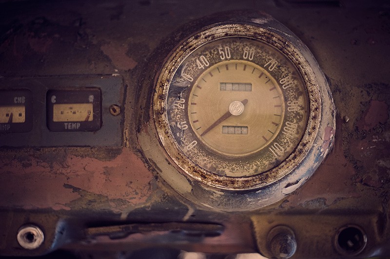 A discolored dashboard from a car.