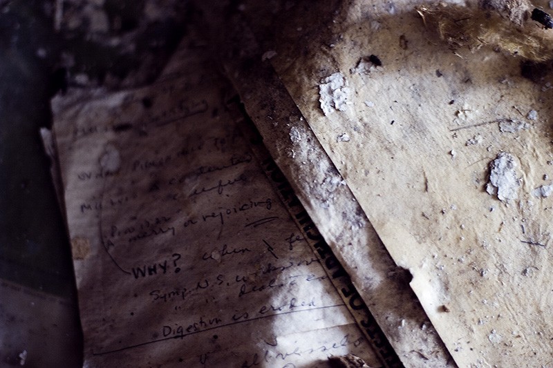 Sheets of old, decomposing paper.