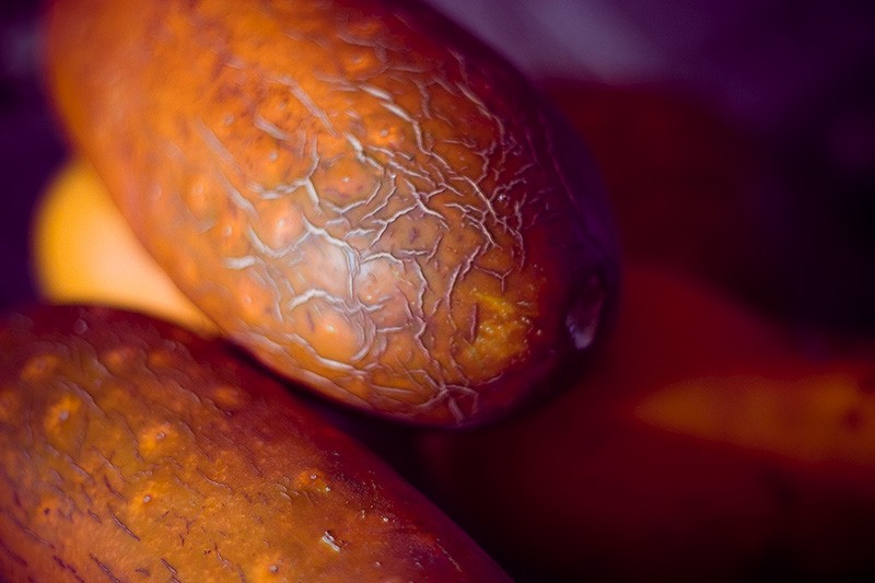 A stack of orange cucumbers.