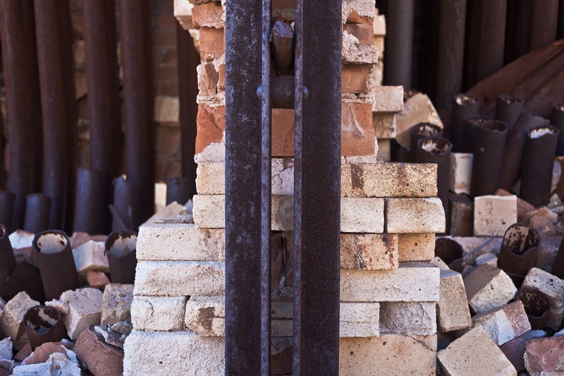 The ruins of an old brick building.