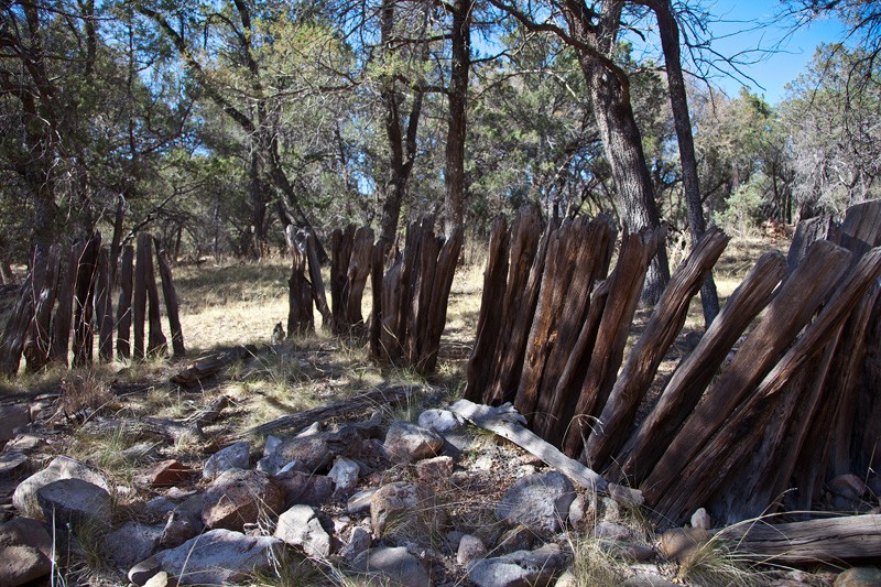 A collapsing wooden fence at Camp Rucker in the Chiricahua Mountains.