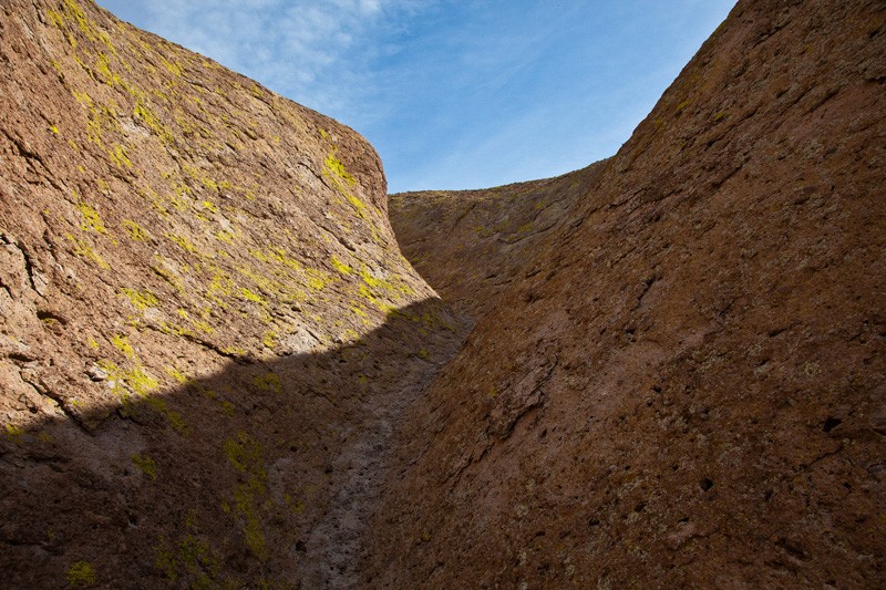 A water-eroded channel in volcanic tuff in the Peloncillo Wilderness of Arizona.