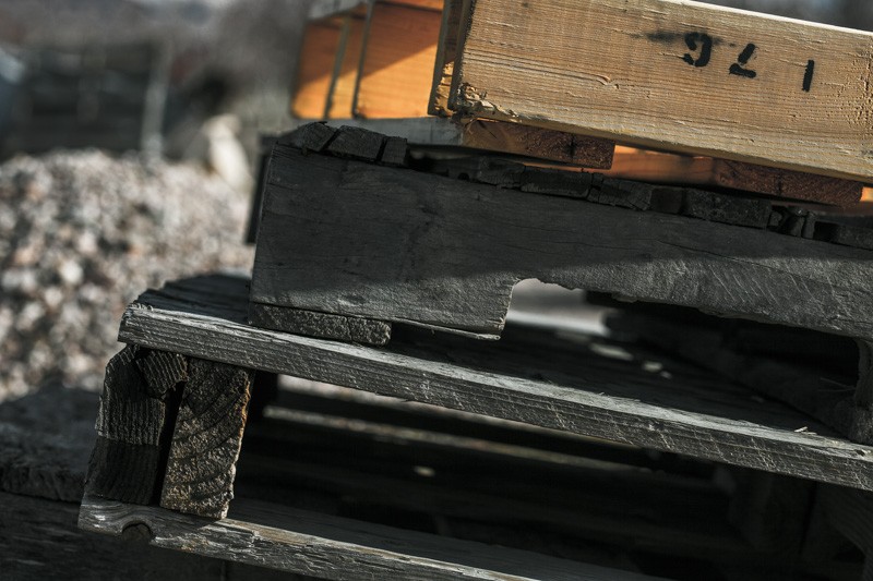 A stack of wooden pallets.
