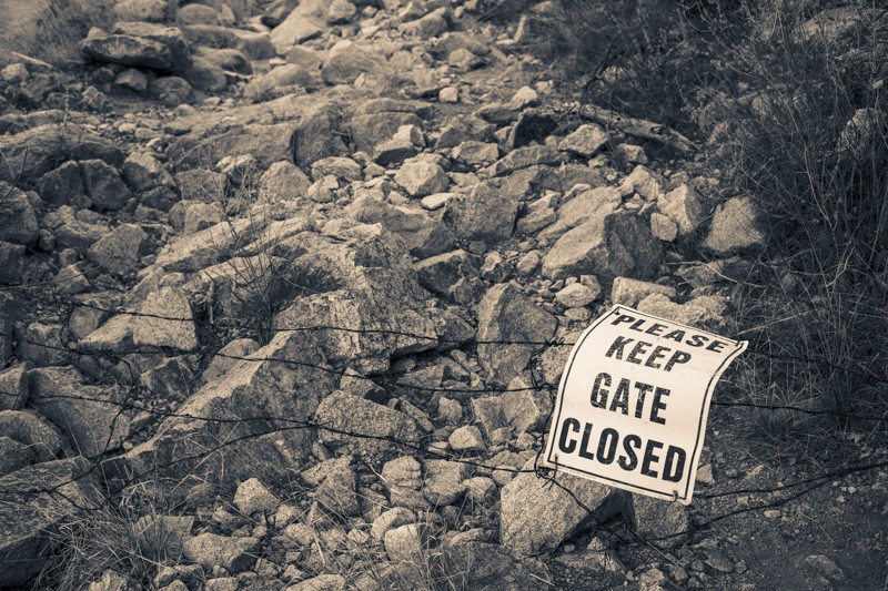 A puny gate on the Slavin Gulch Trail in the Dragoon Mountains.