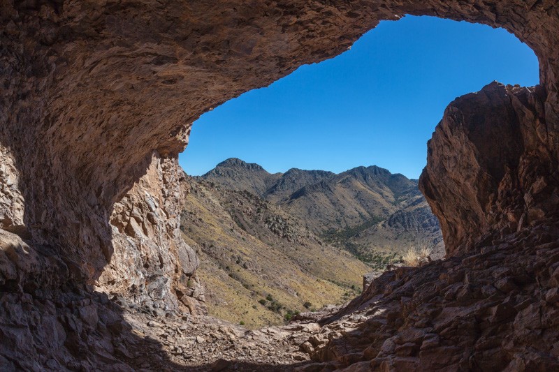 Looking out from a cave in Horseshoe Canyon in the Chiricahua Mountains of Arizona.