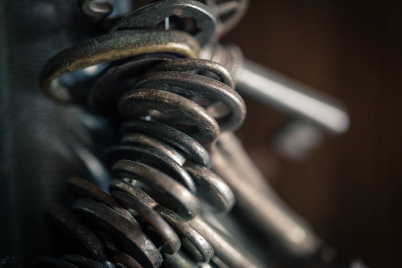 A keyring with many keys.